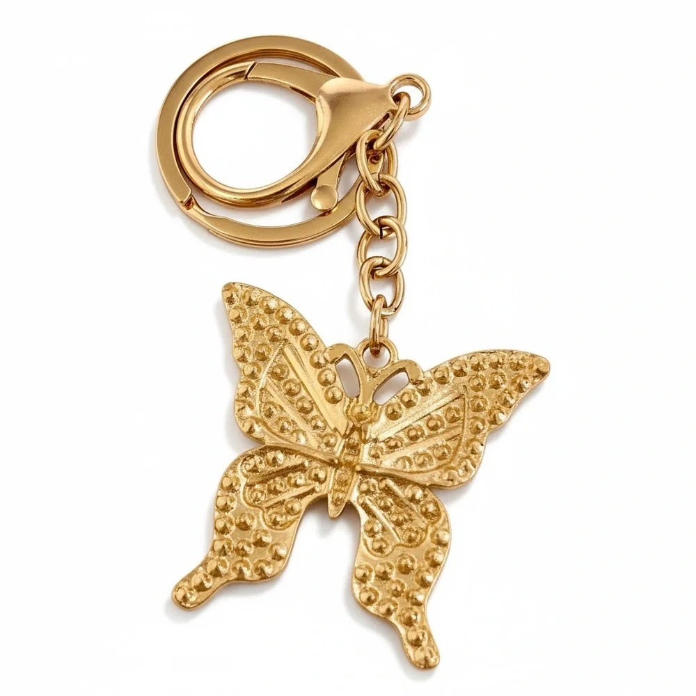 Butterfly Keychain Charm Gold and Pink NWT - Picture 7 of 14